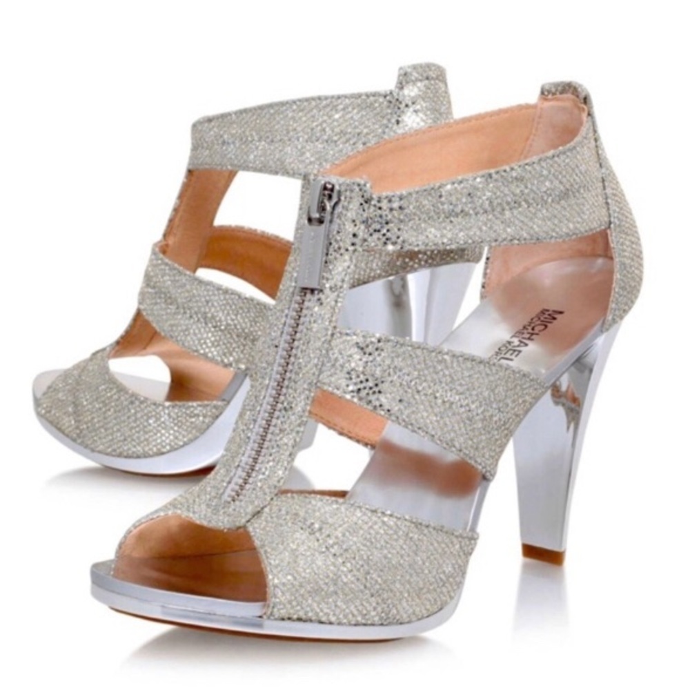 Michael Kors Silver Glitter Strappy High Heel Sandals